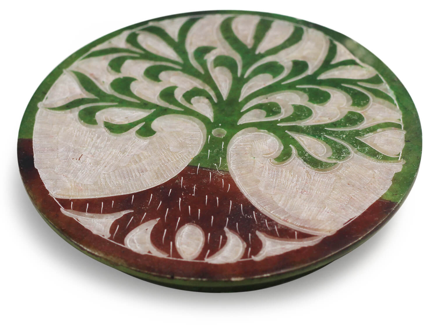 ArtistryBazaar Soapstone Handmade Incense Burner Round Shape Tree Design Incense Stick Holder